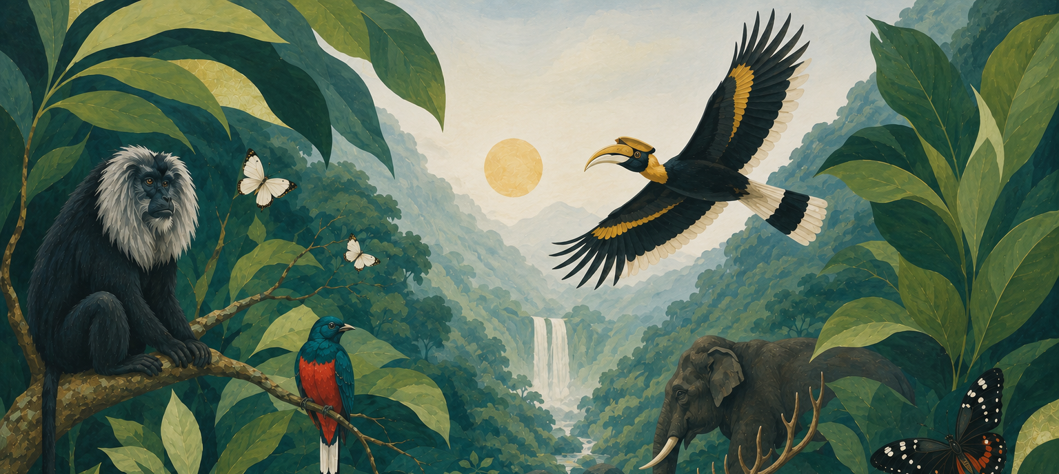 Hand painted mountain forest wildlife and nature