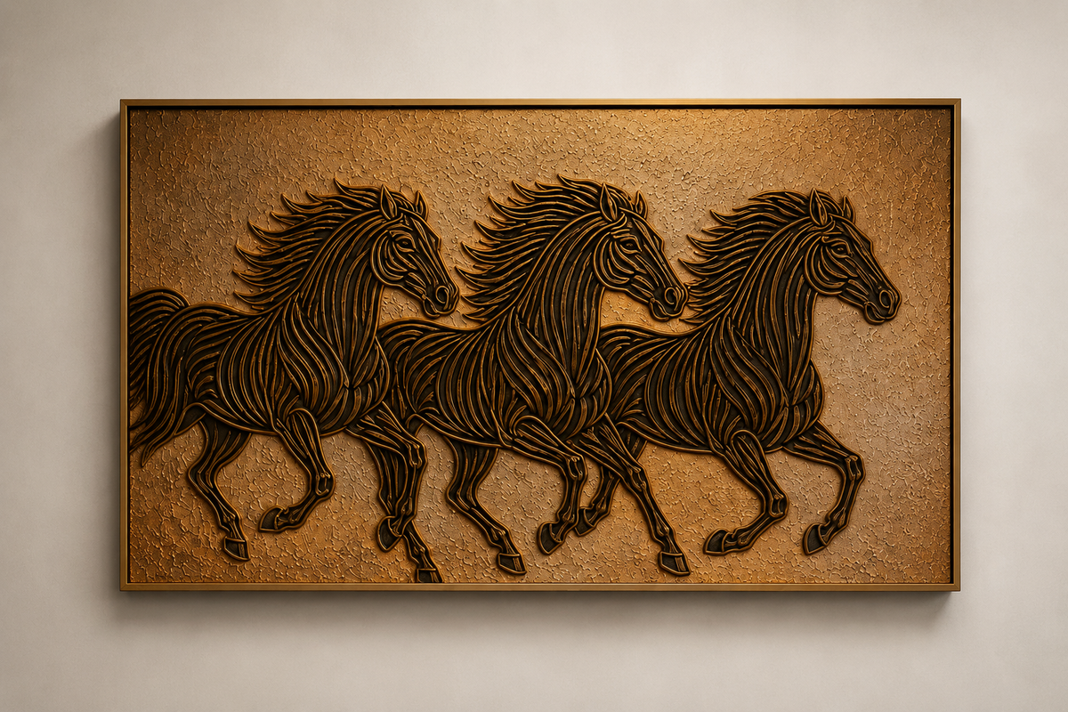 Textured 3 Running Horse Painting for Growth and Success