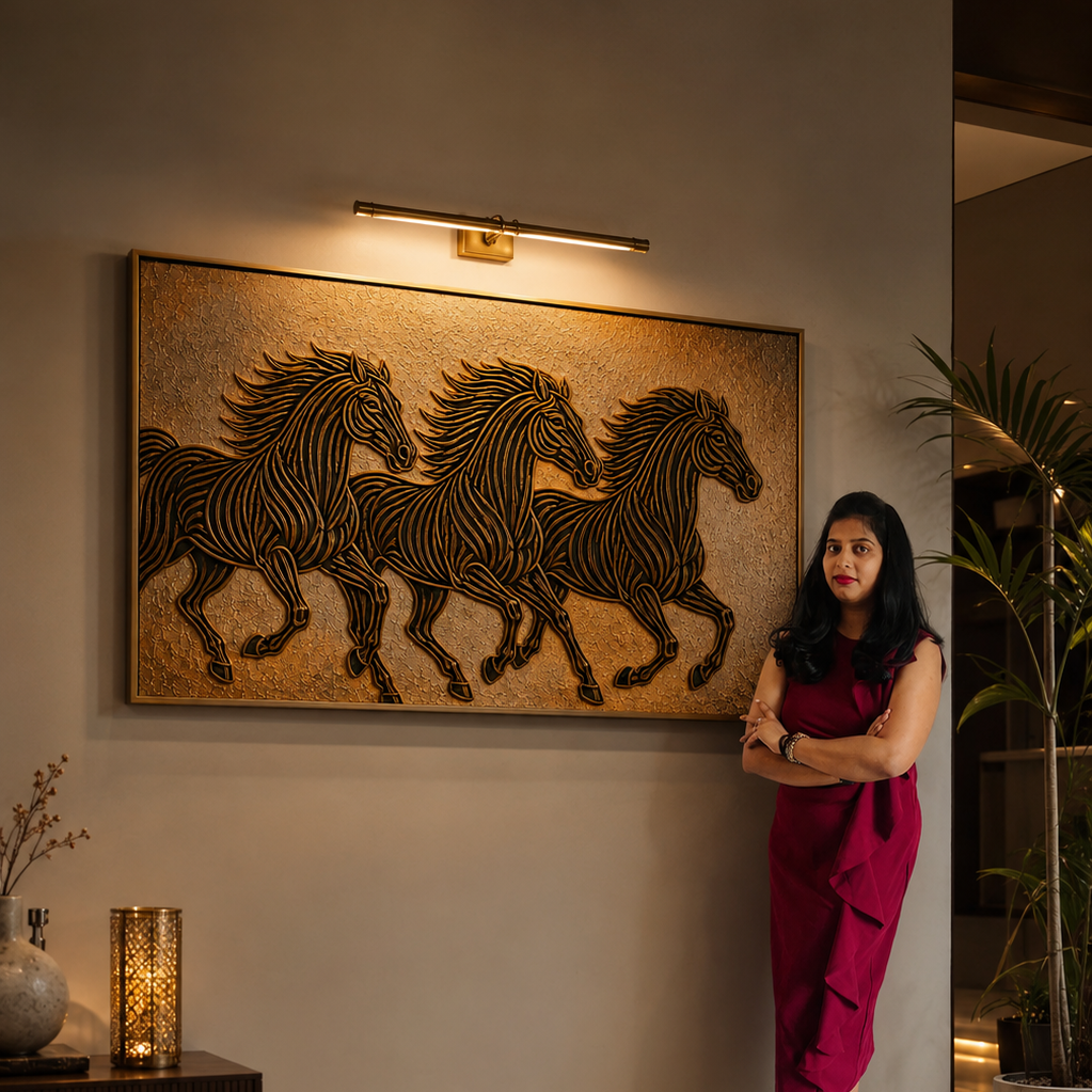 Triple Horse Power - Textured 3 Running Horse Painting for Growth and Success