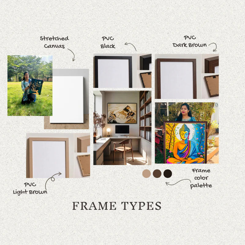 Collage of various frame types with labels on a light gray background
