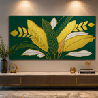 Emerald Gold – Hand-Painted Tropical Botanical Wall Art for Prosperity, Growth & Luxury Interiors
